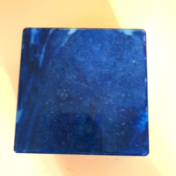 Genuine Volterra Alabaster Italian Swivel Top Trinket Box Flat Square Blue MCM - Picture 4 of 7